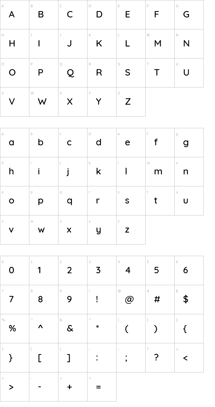 Character Map Quicksand Medium Font