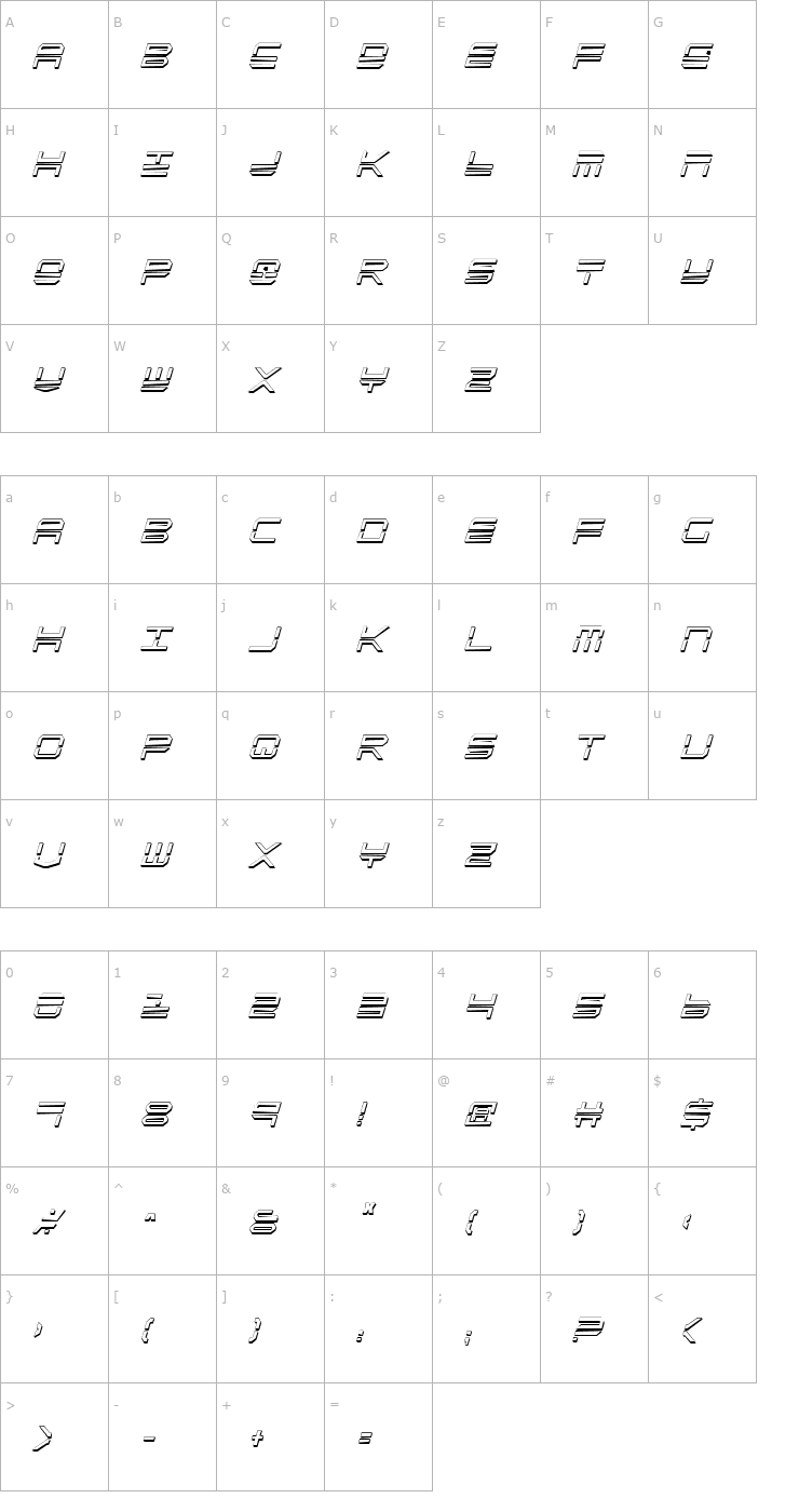 Character Map QuickStrike Shadow Condensed Italic Font