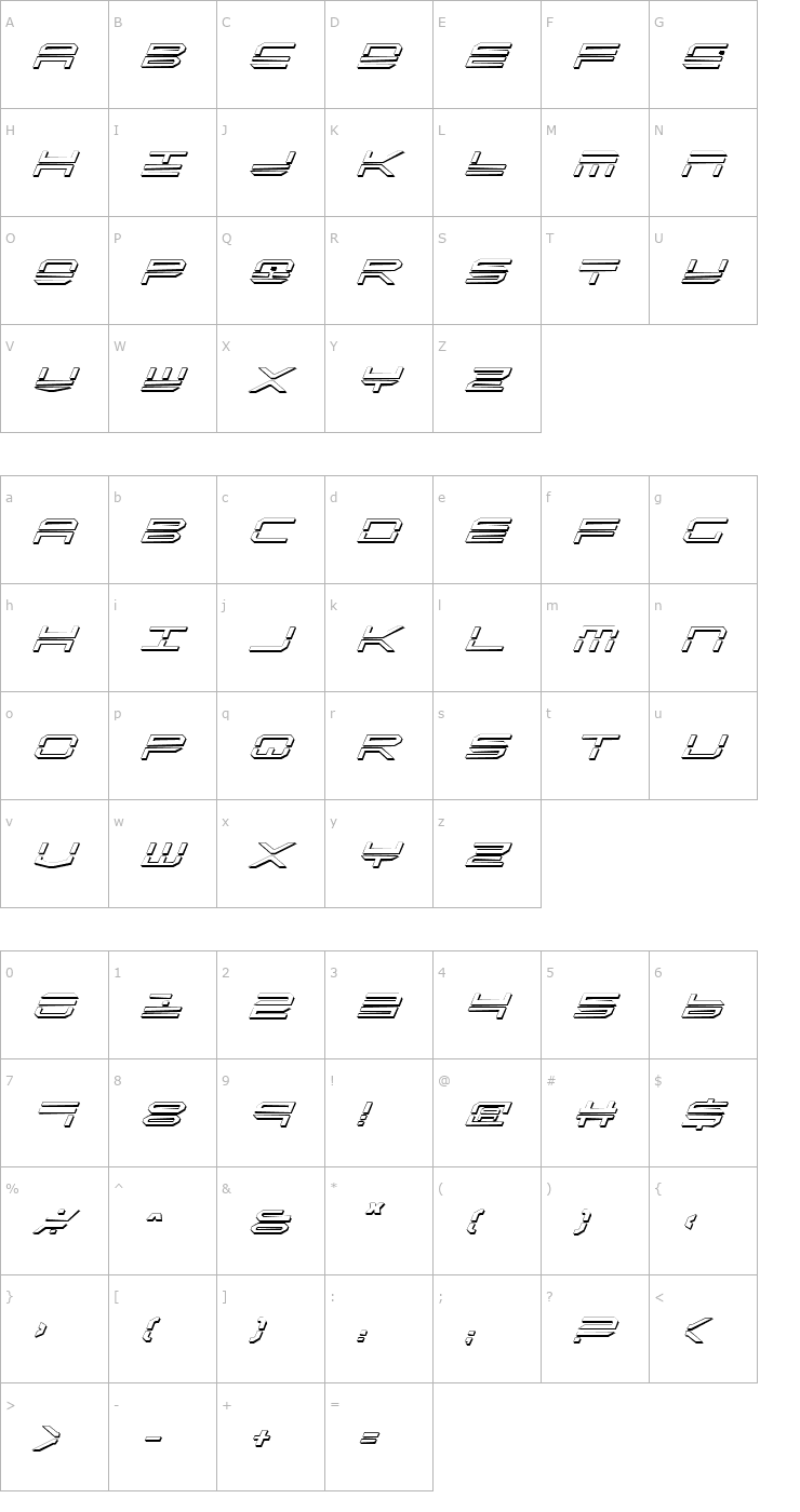 Character Map QuickStrike Shadow Italic Font