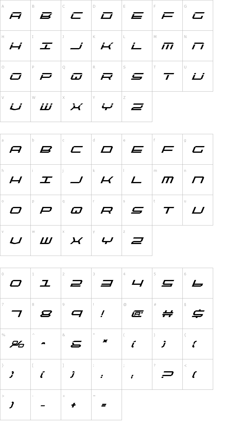 Character Map QuickTech Bold Italic Font