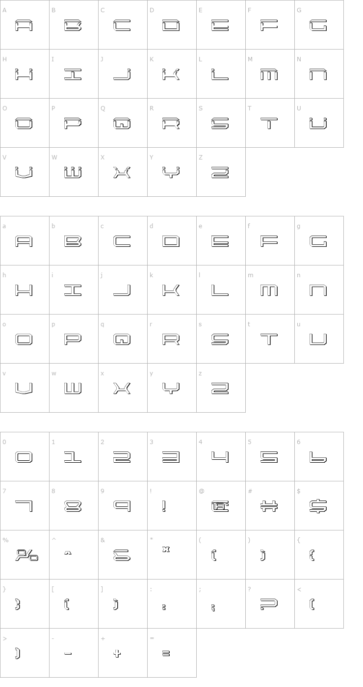 Character Map QuickTech Shadow Font