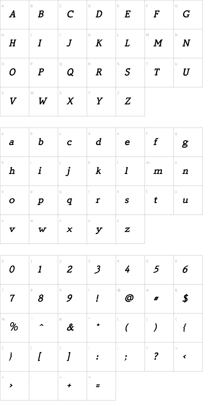 Character Map QuickType Bold Italic PDF Font