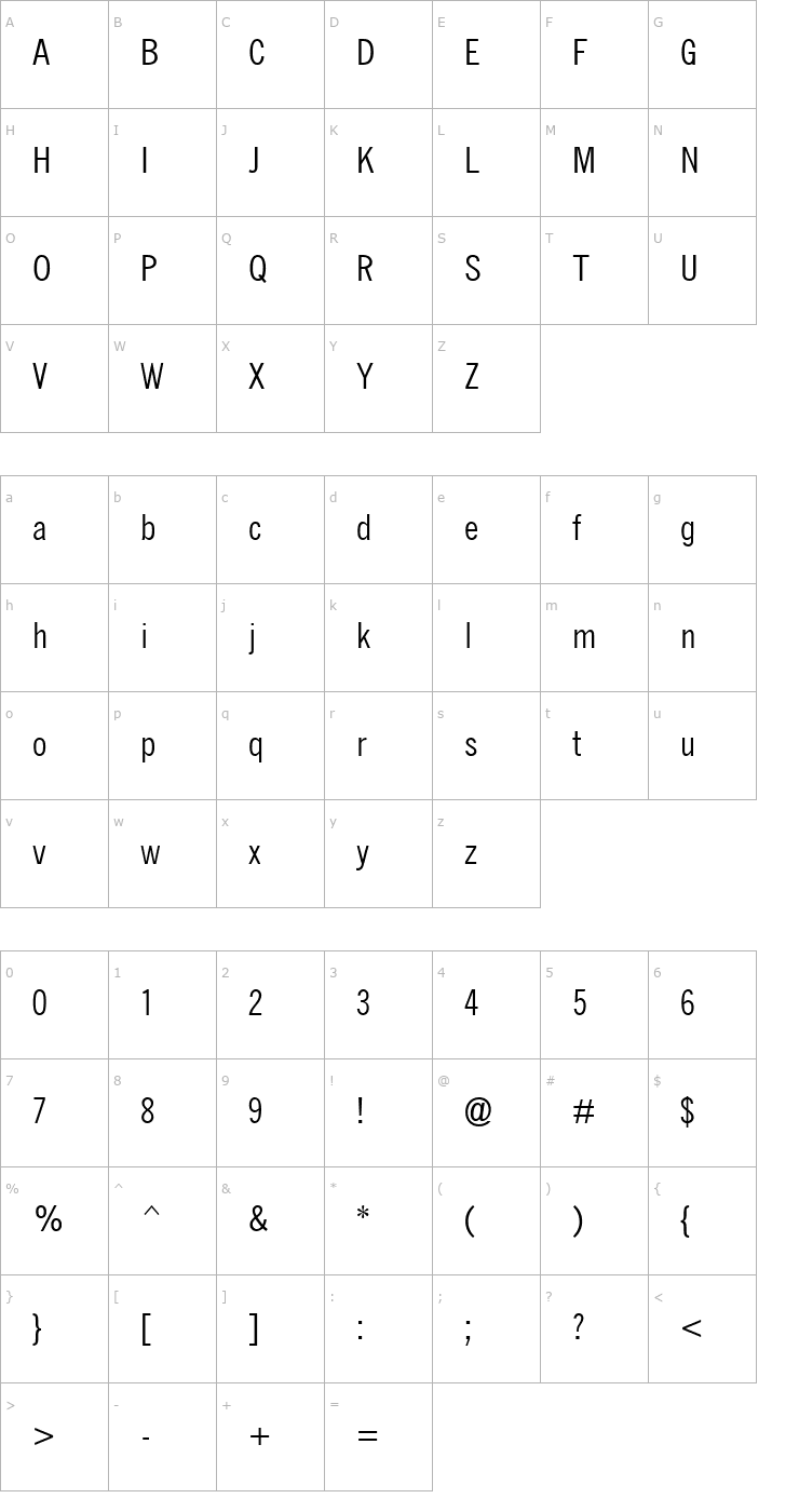 Character Map QuickType Condensed Font