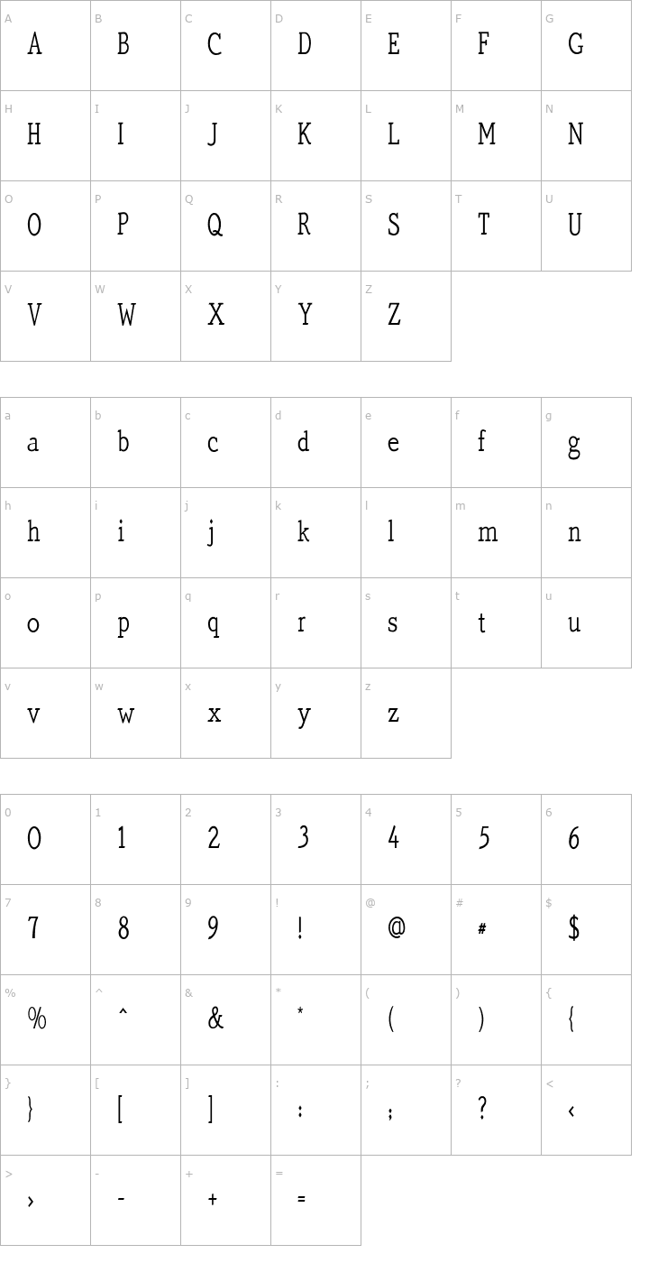 Character Map QuickType Condensed PDF Font