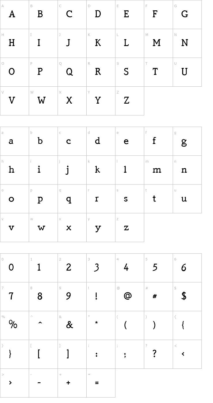 Character Map QuickType Medium PDF Font