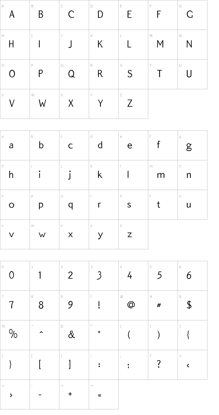 Character Map QuickType Sans PDF Font