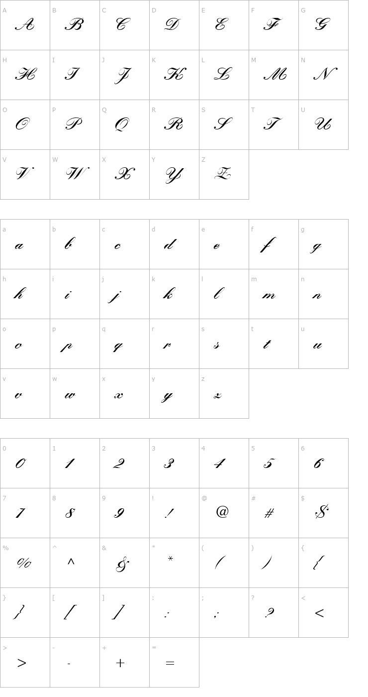Character Map Quill Script Black SSi Black Font