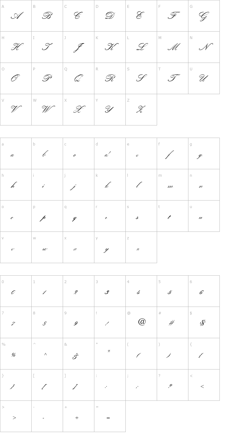 Character Map Quill Script SSi Bold Font