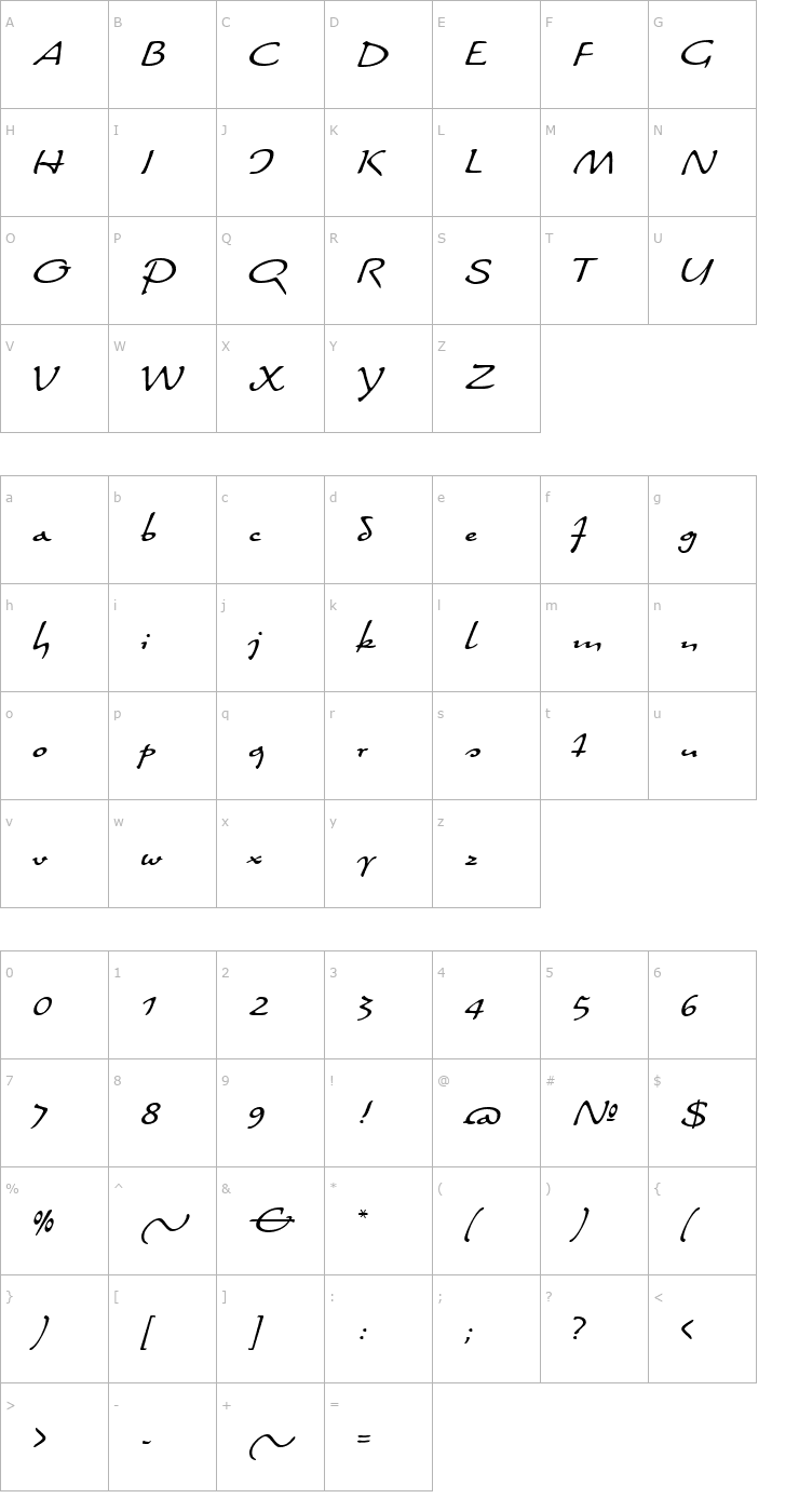 Character Map Quiller Font