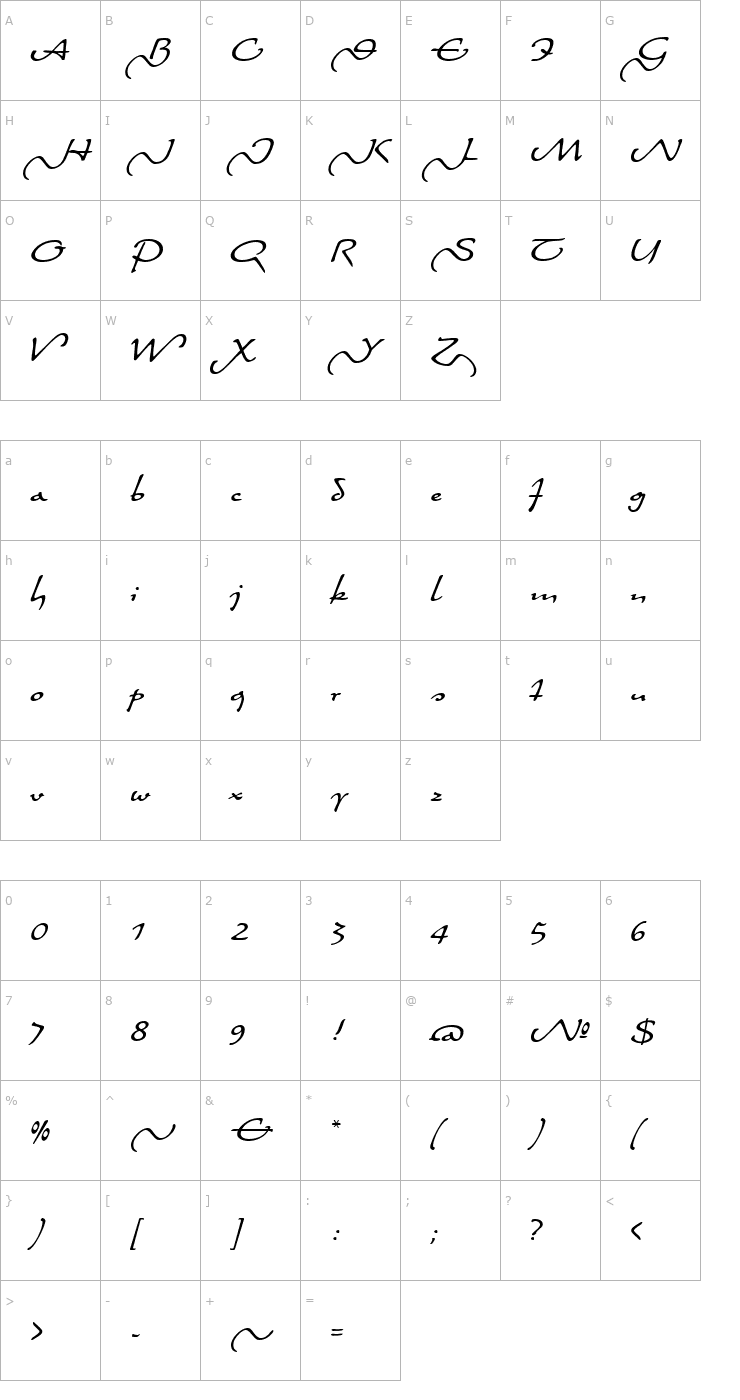 Character Map Quiller Swash Font