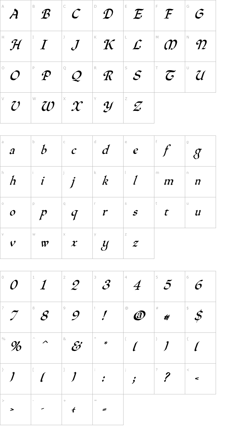 Character Map QuillOblique Font