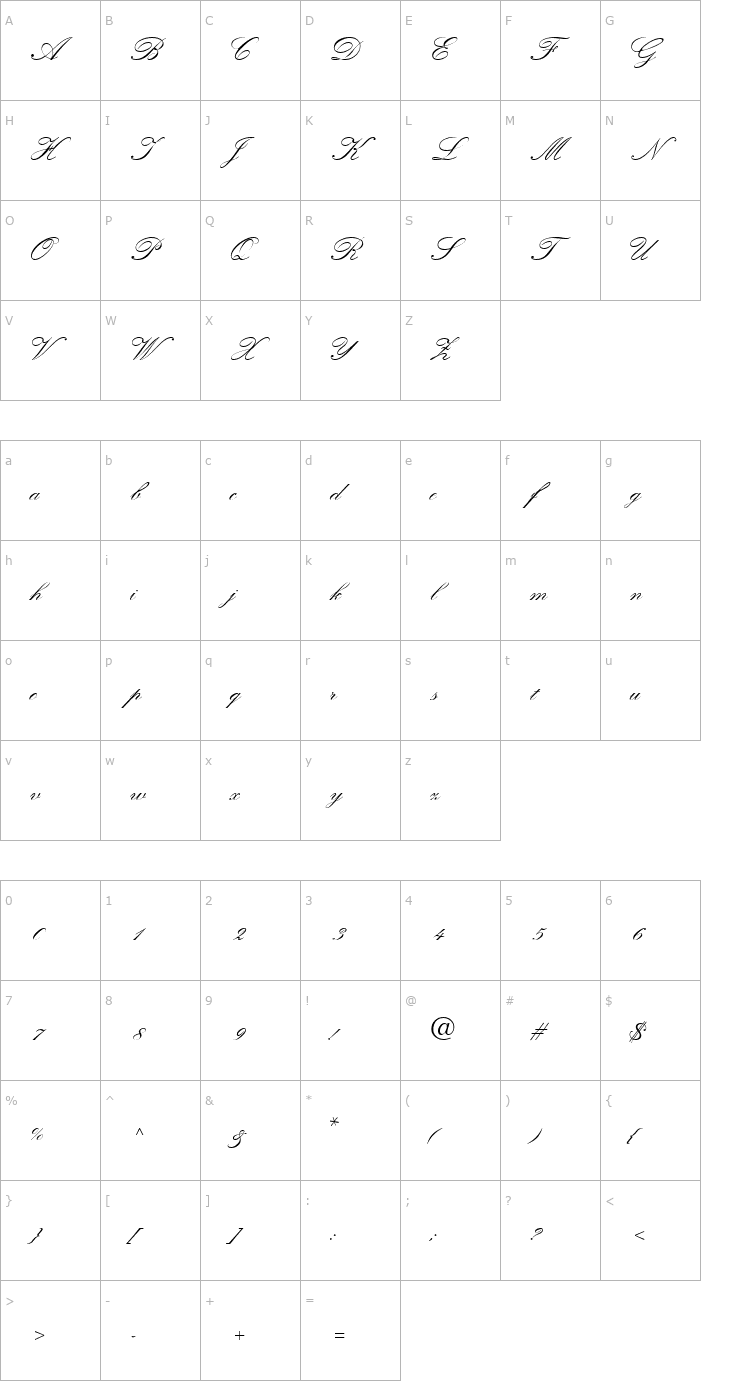 Character Map QuillScriptSSK Bold Font