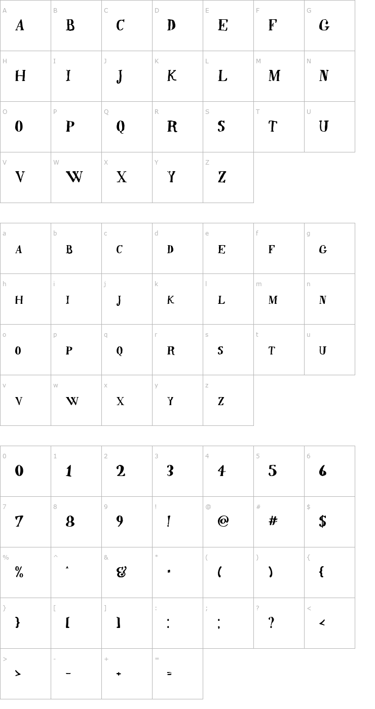 Character Map Quincy Font