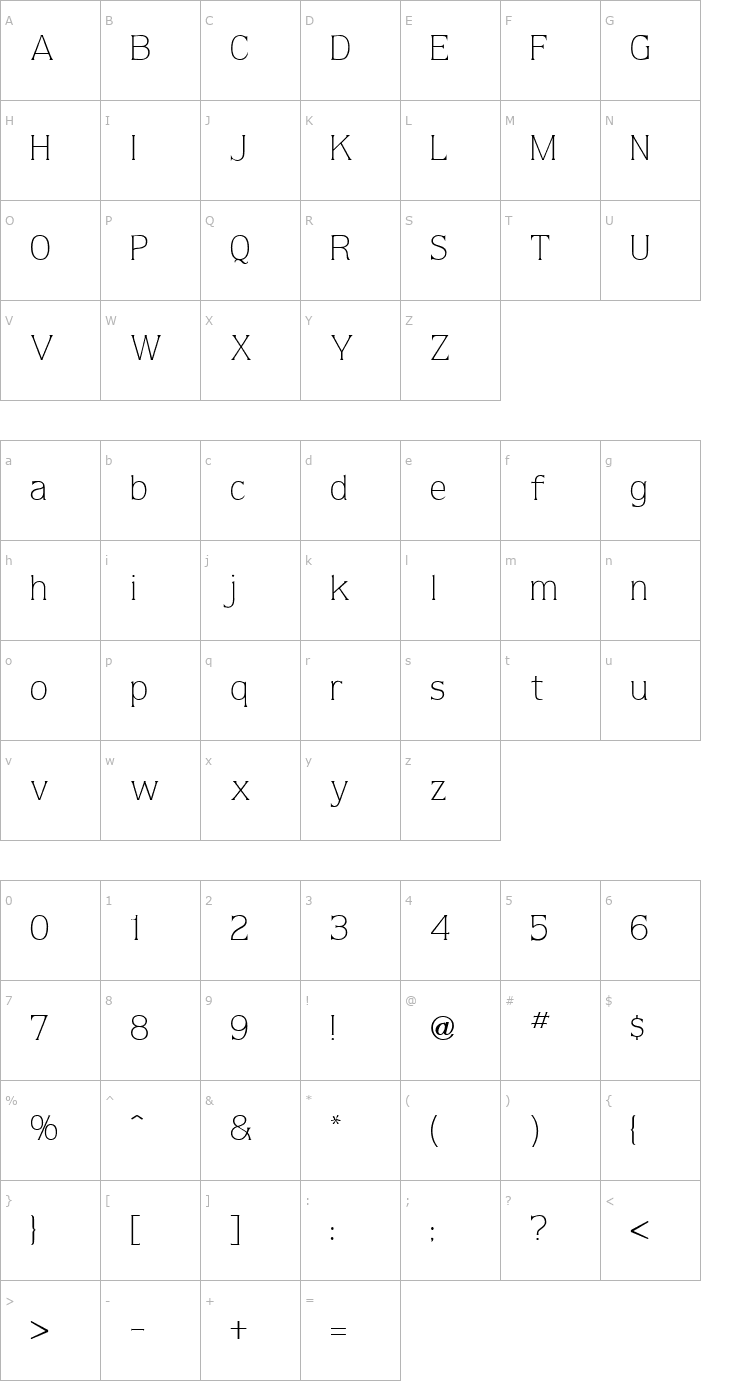 Character Map Quorum Light Regular Font