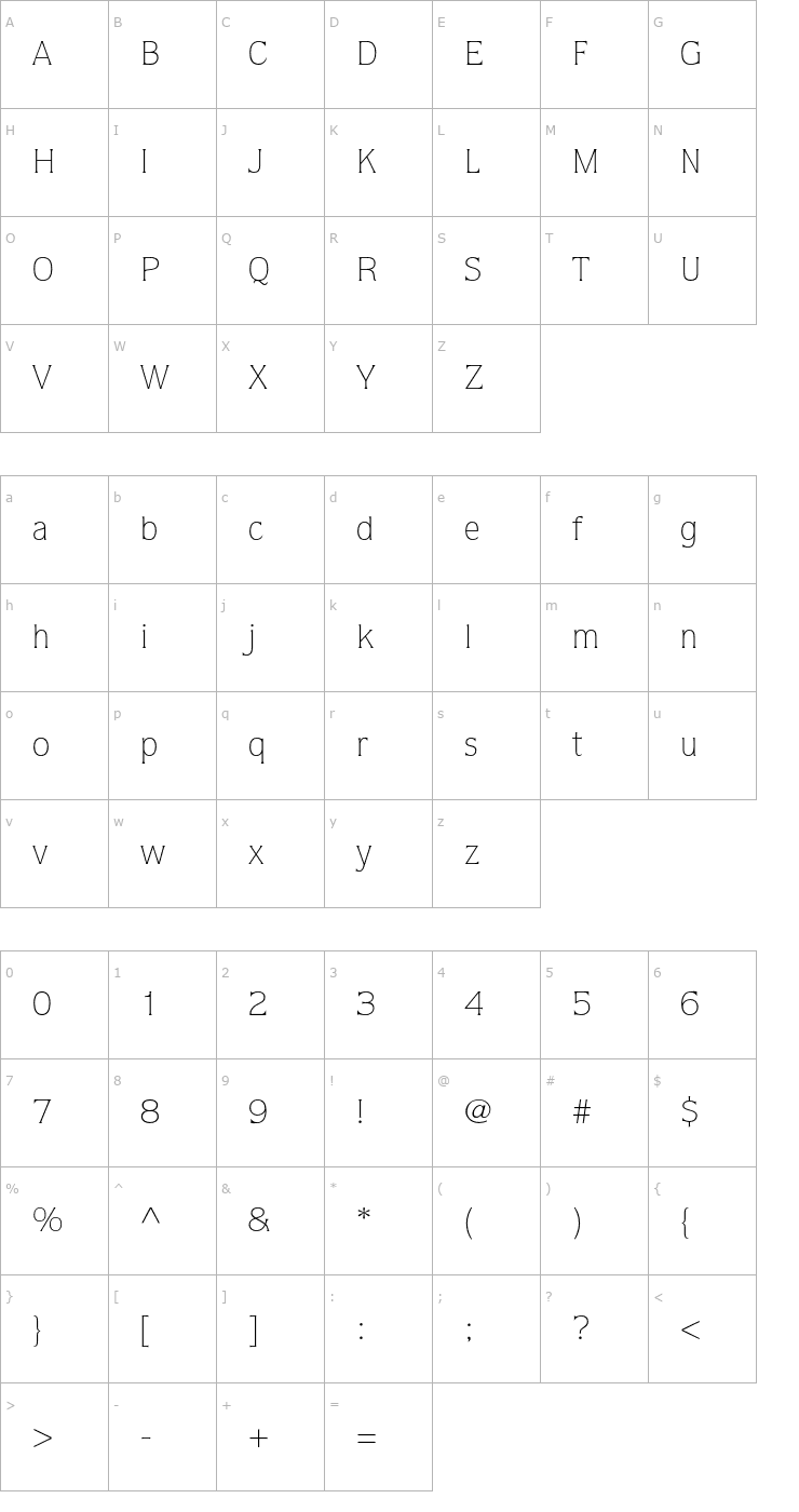 Character Map QuorumStd-Light Font
