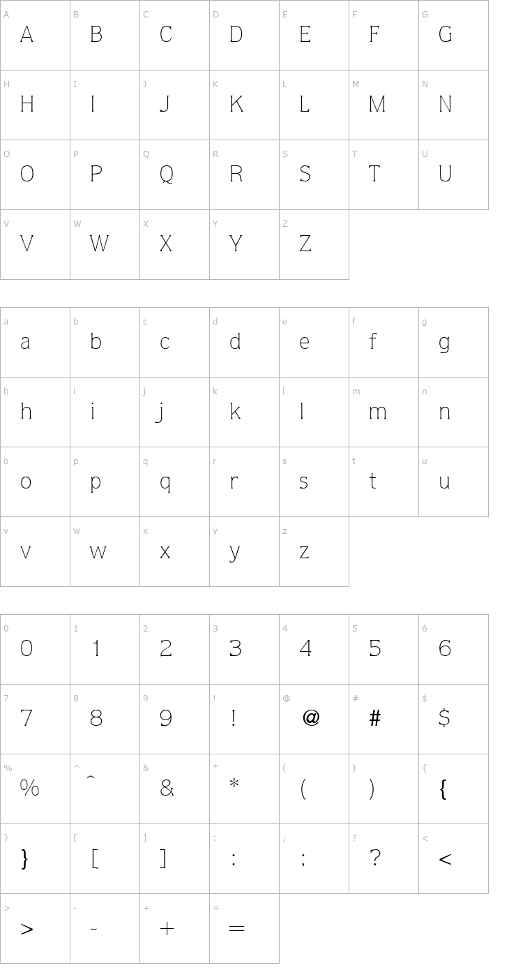 Character Map QuotaLight-Regular Font
