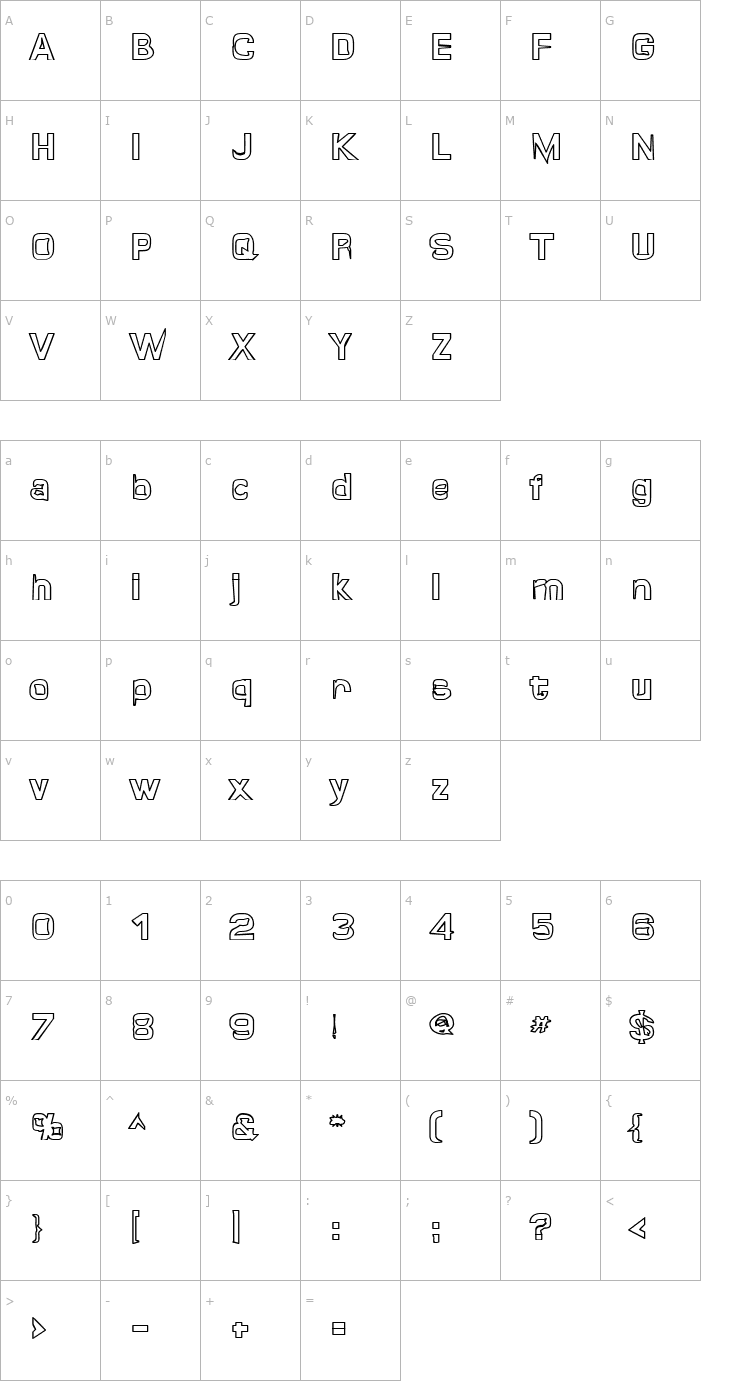 Character Map Quropa Hollow Font