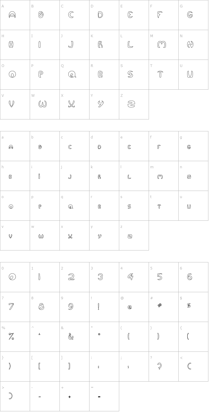 Character Map Qurve Hollow Font