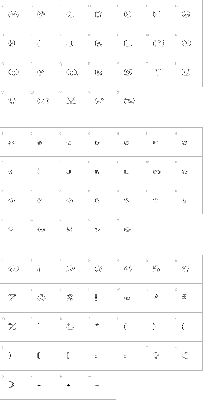 Character Map Qurve Hollow Wide Font