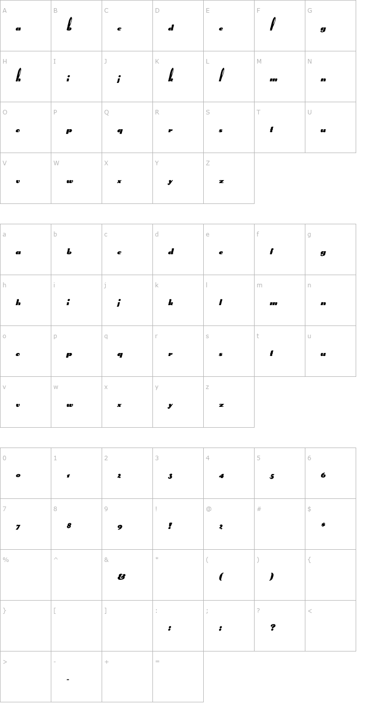 Character Map Rabbit Italic Font