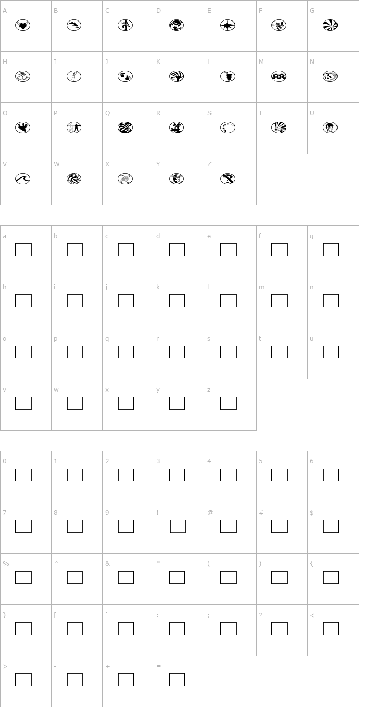 Character Map Radbats 2 Font