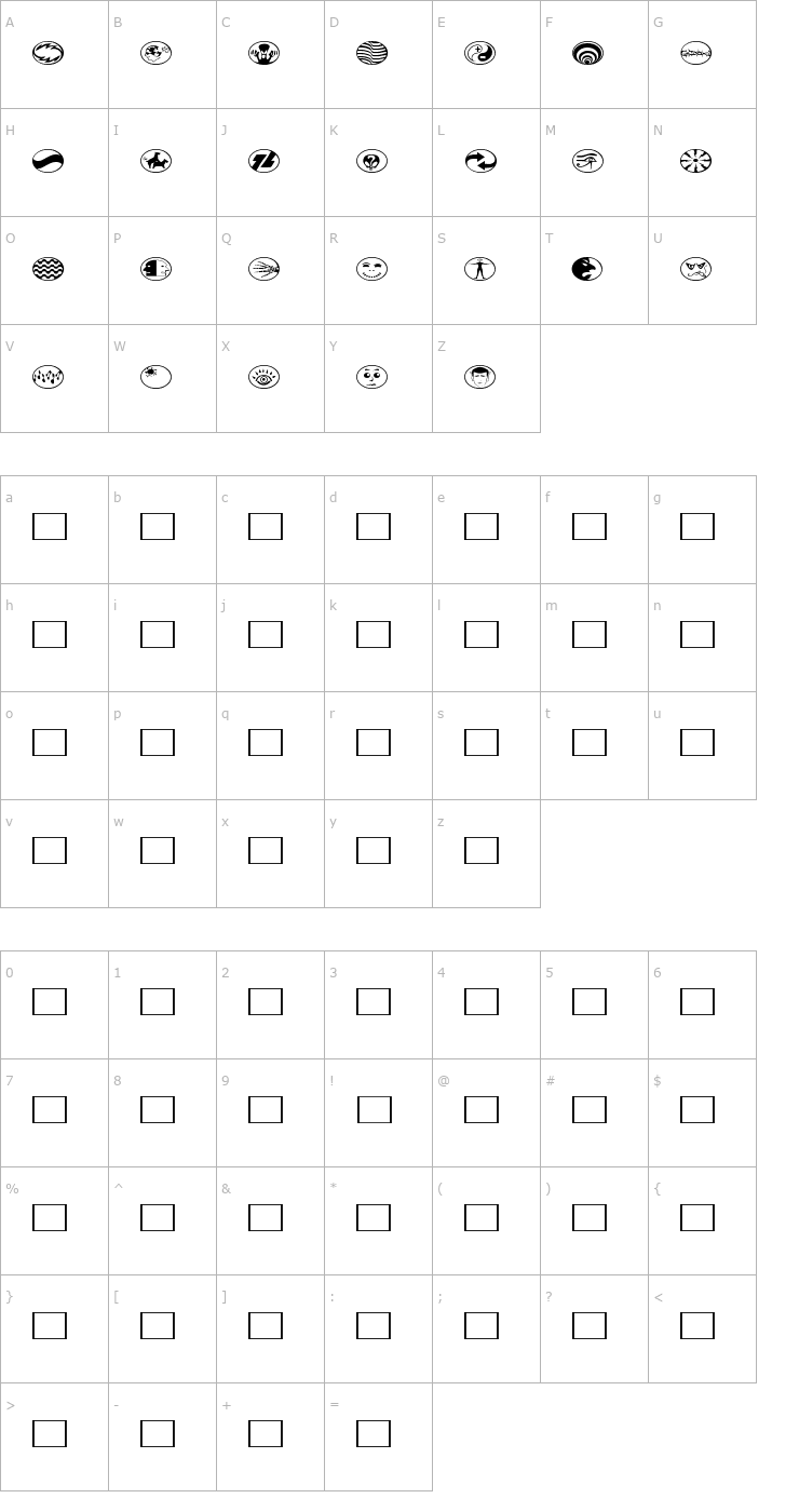 Character Map Radbats 4 Font