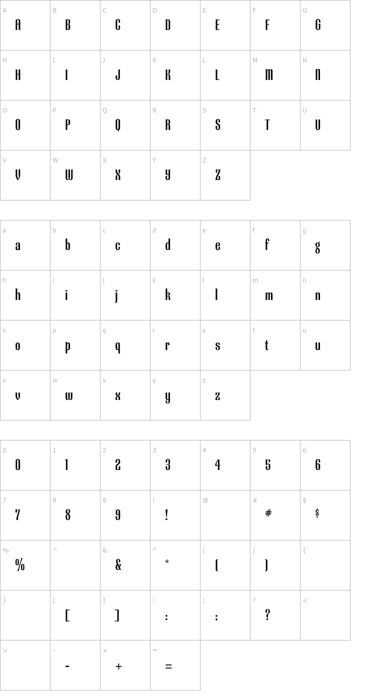 Character Map Radiant CG Bold ExtraCond Font