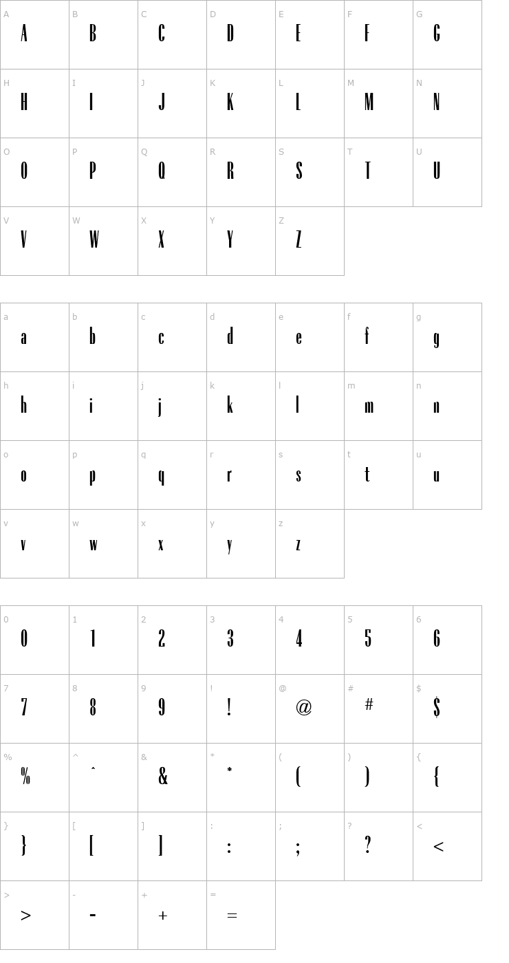 Character Map Radiant XCond ICG Font