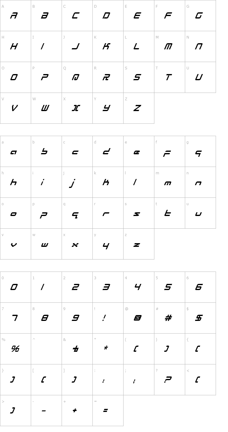 Character Map Radio Space Bold Italic Font
