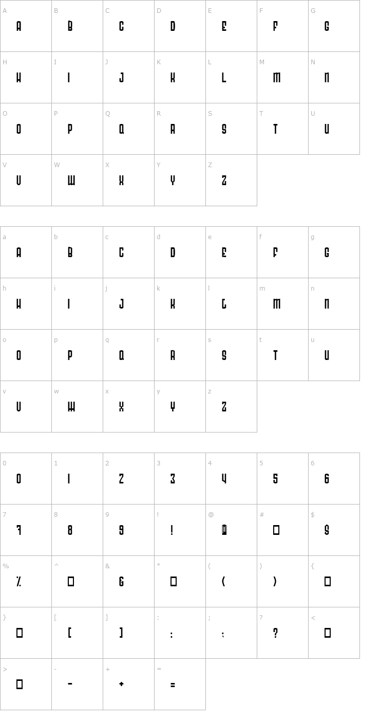 Character Map Radonator Normal Font