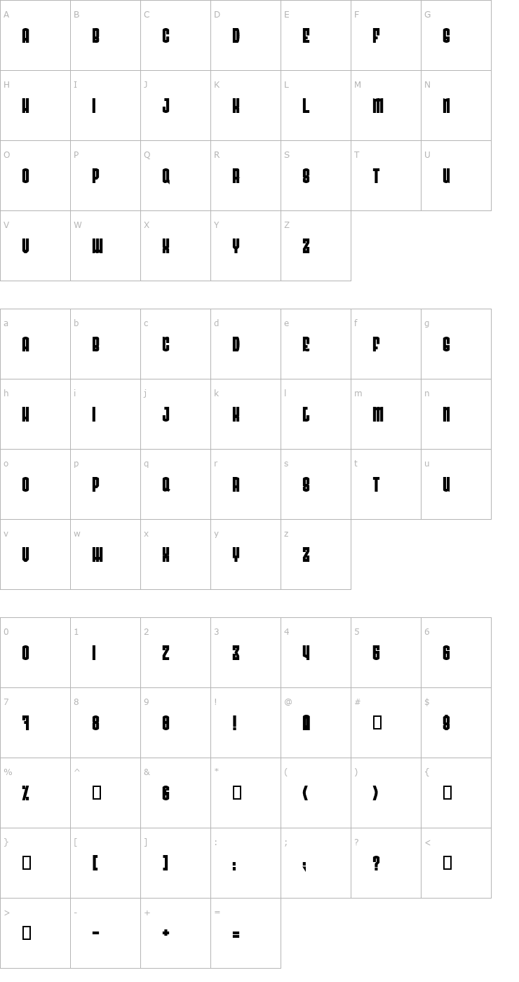 Character Map Radonator Very Heavy Normal Font