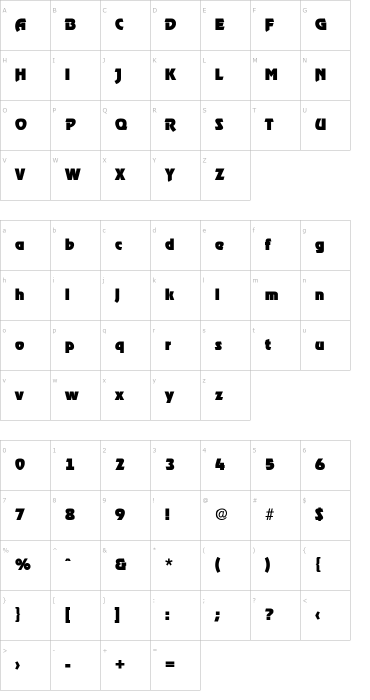 Character Map Ragtime-Heavy Font