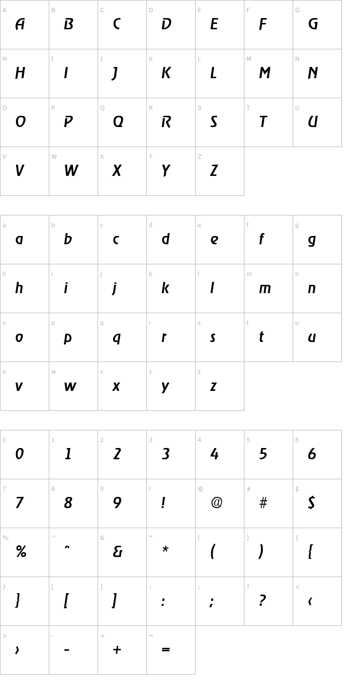 Character Map Ragtime-MediumIta Font