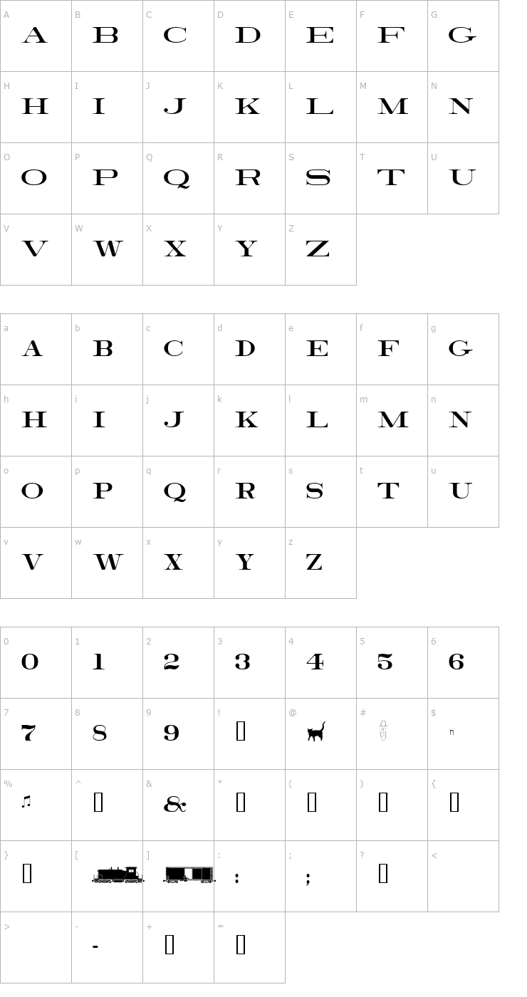 Character Map RailroadRoman Font