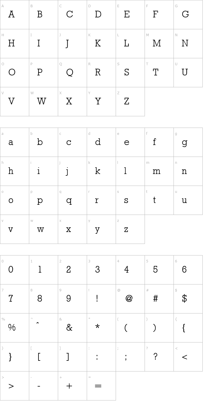 Character Map RambaultLight-Regular Font