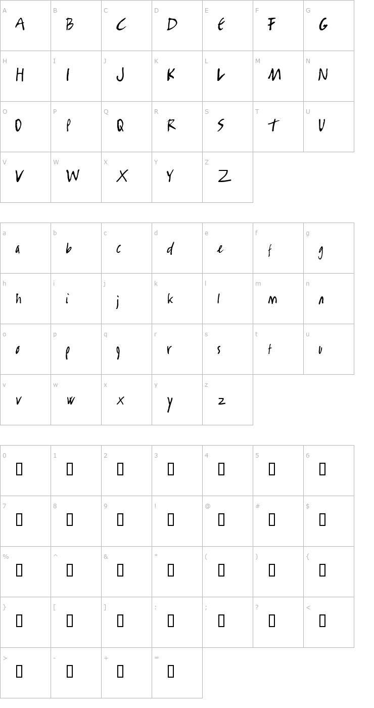 Character Map Rambo Killer Font