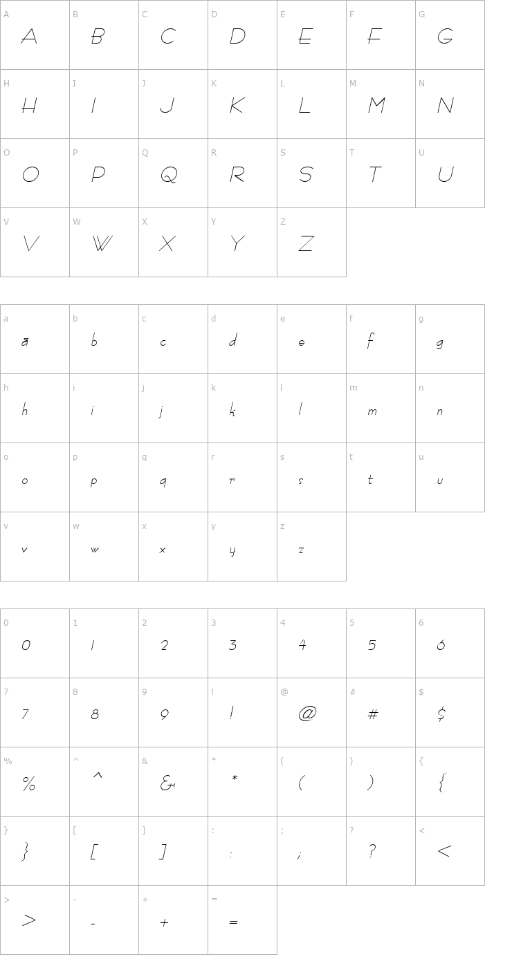 Character Map Ramose Oblique Font