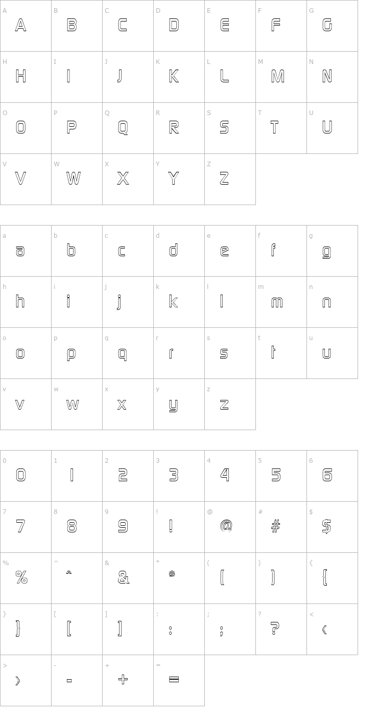 Character Map RandyBeckerOutline-Bold Font