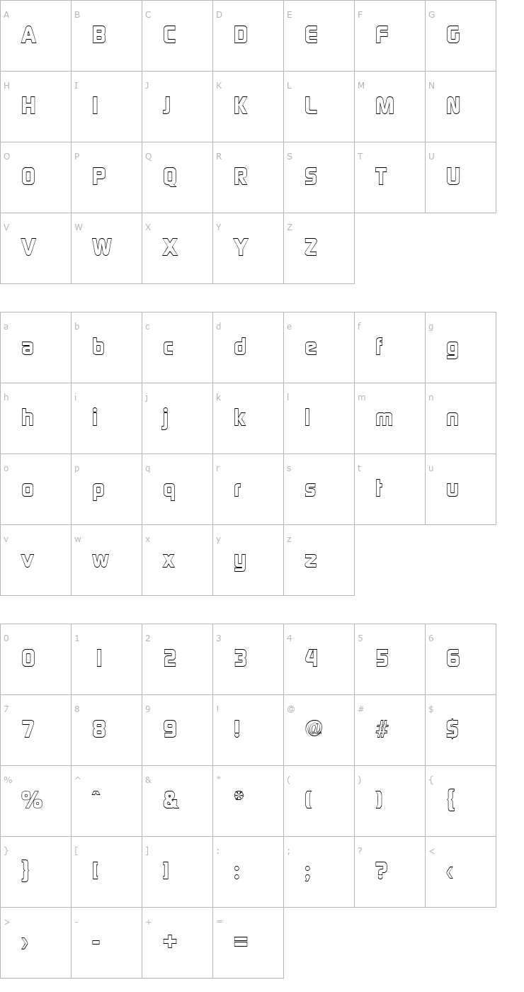 Character Map RandyBeckerOutline-ExtraBold-Regular Font