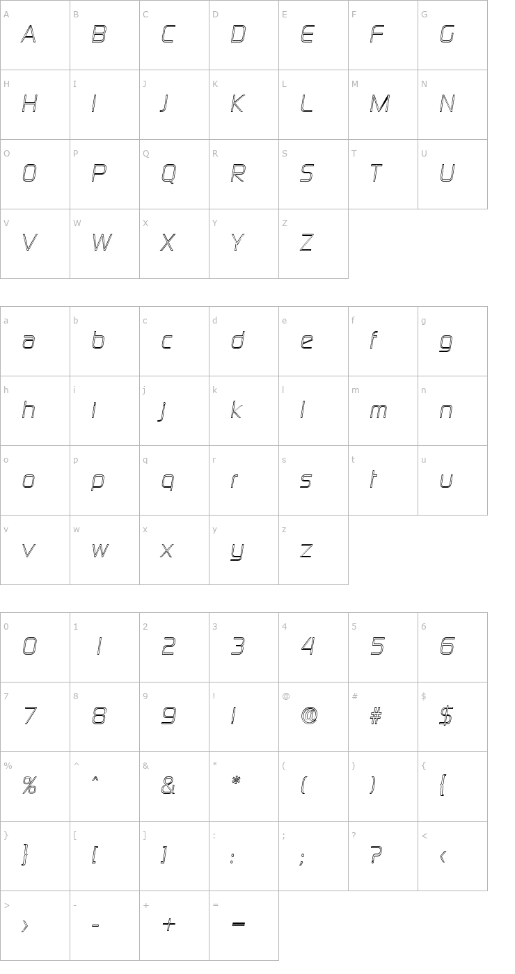 Character Map RandyBeckerOutline-Italic Font