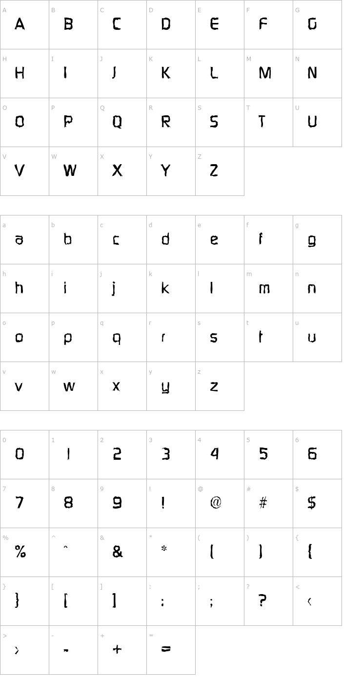 Character Map RandyBeckerRandom-Bold Font