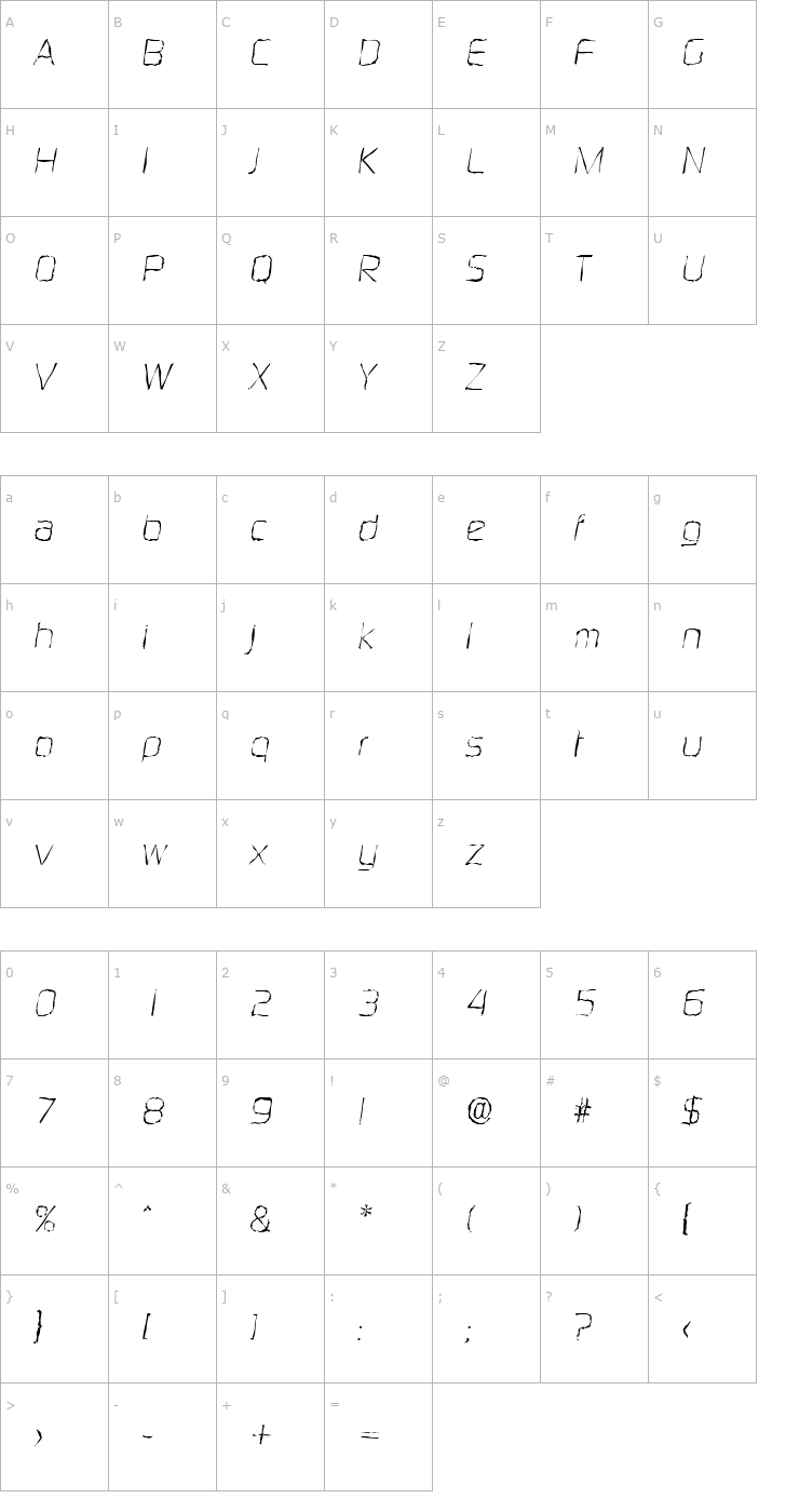 Character Map RandyBeckerRandom-Italic Font