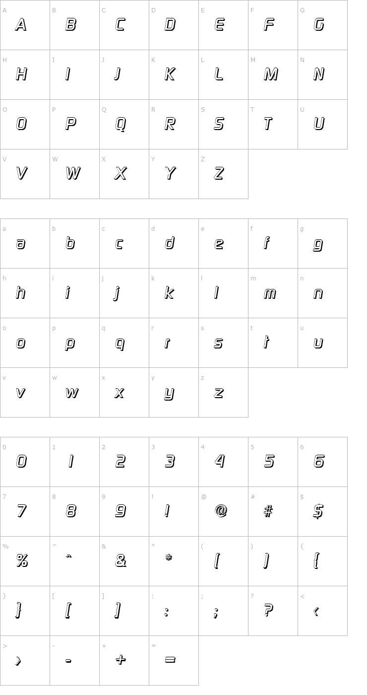 Character Map RandyBeckerShadow-BoldItalic Font
