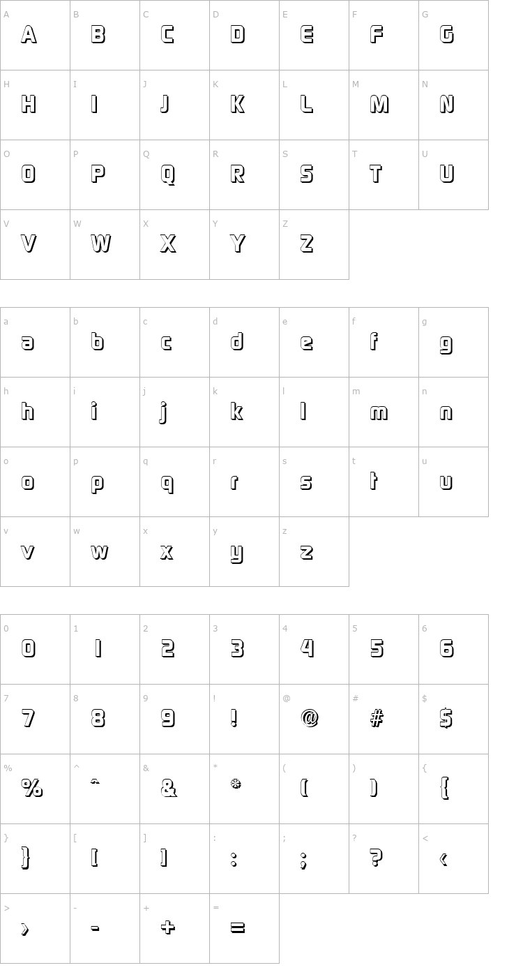 Character Map RandyBeckerShadow-ExtraBold-Regular Font