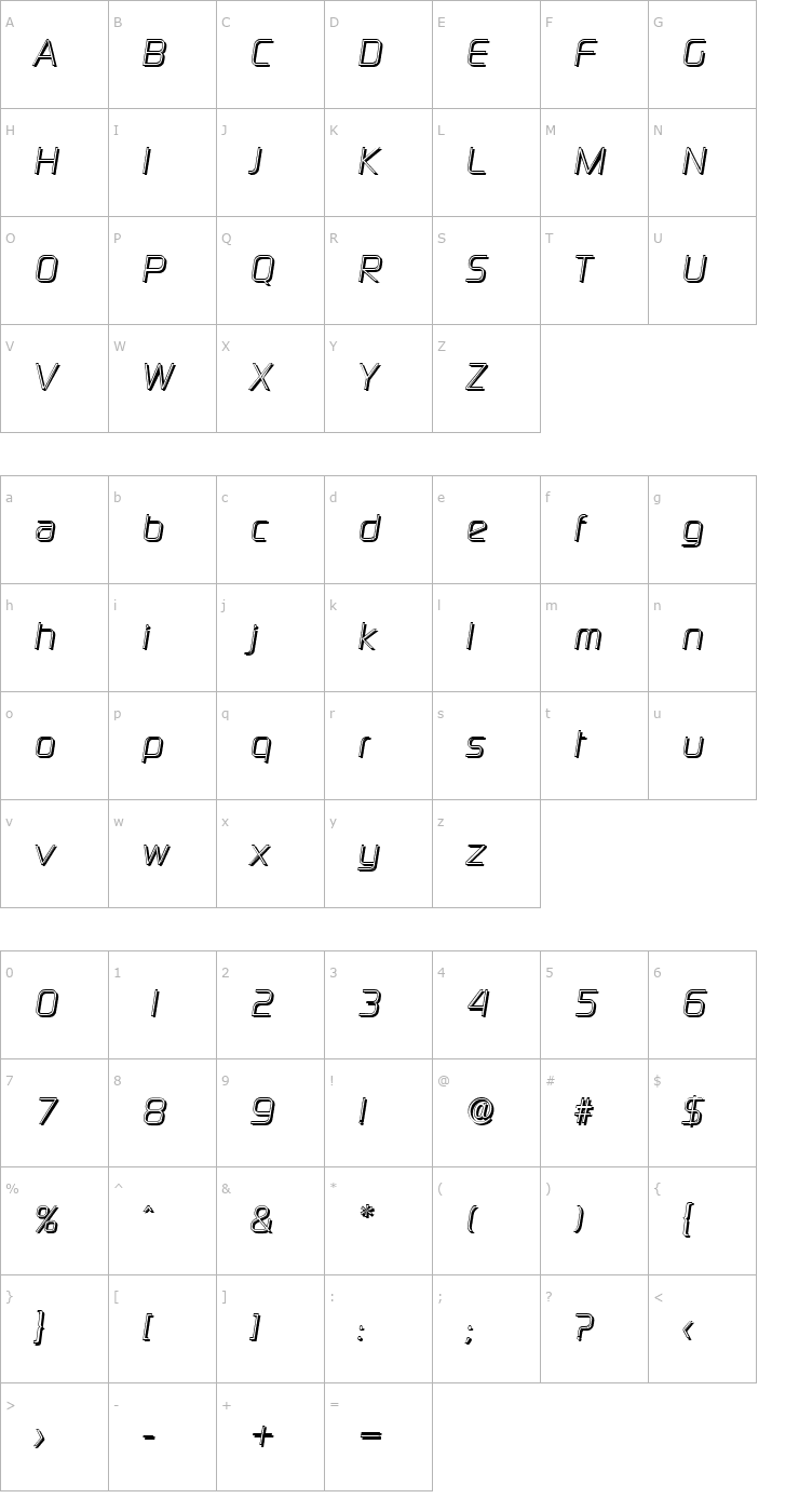 Character Map RandyBeckerShadow-Italic Font