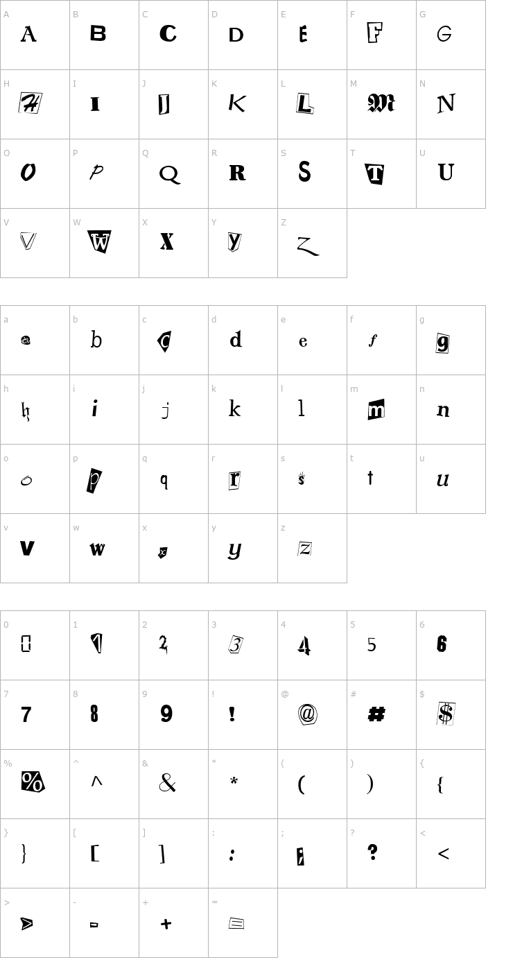Character Map Ransom Regular Font