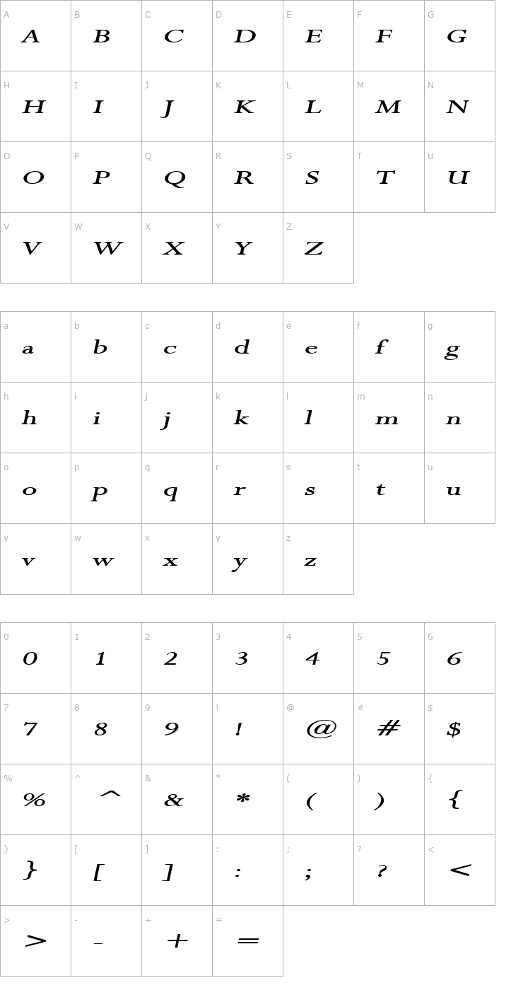 Character Map Rapid Extended BoldItalic Font