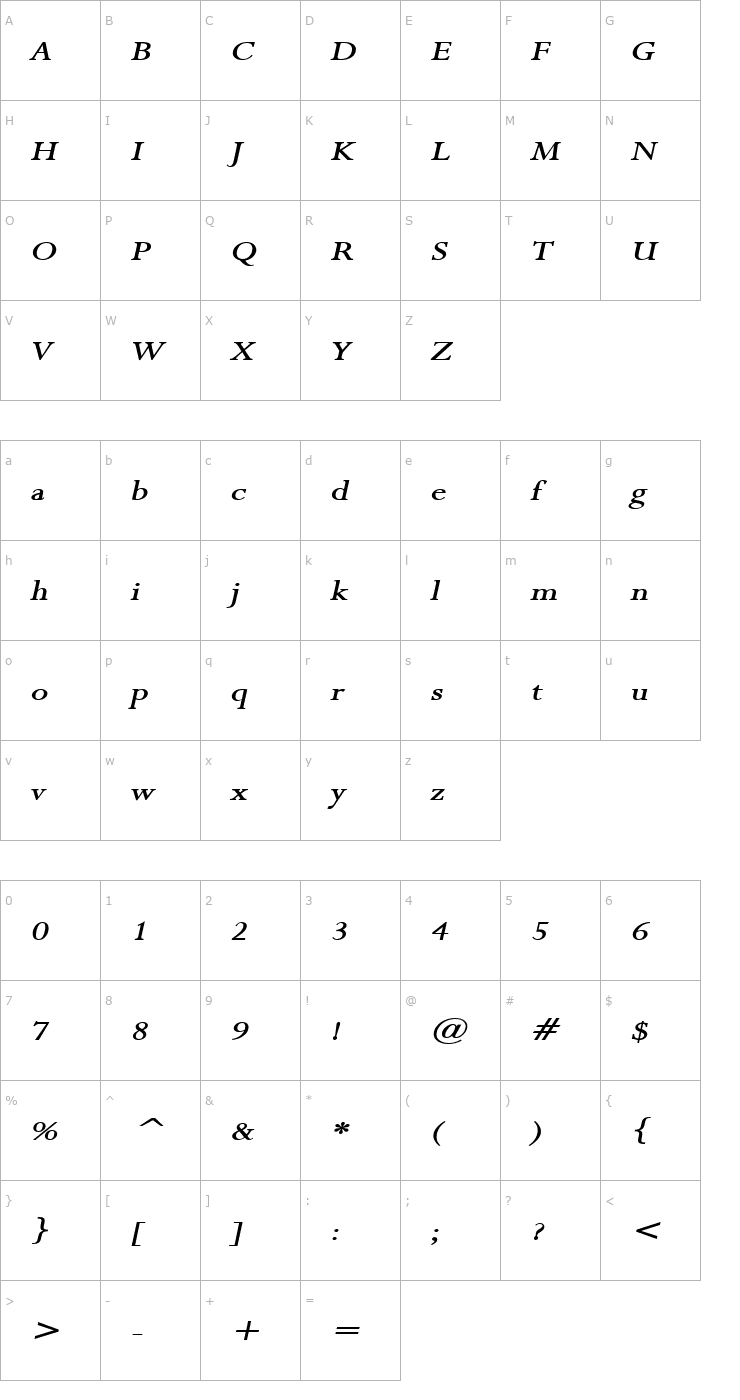Character Map Rapid Wide BoldItalic Font