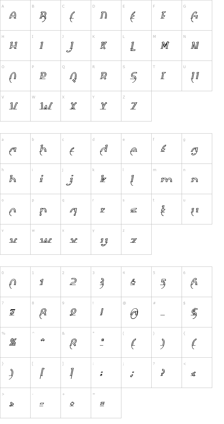 Character Map Rapierhard Becker Font