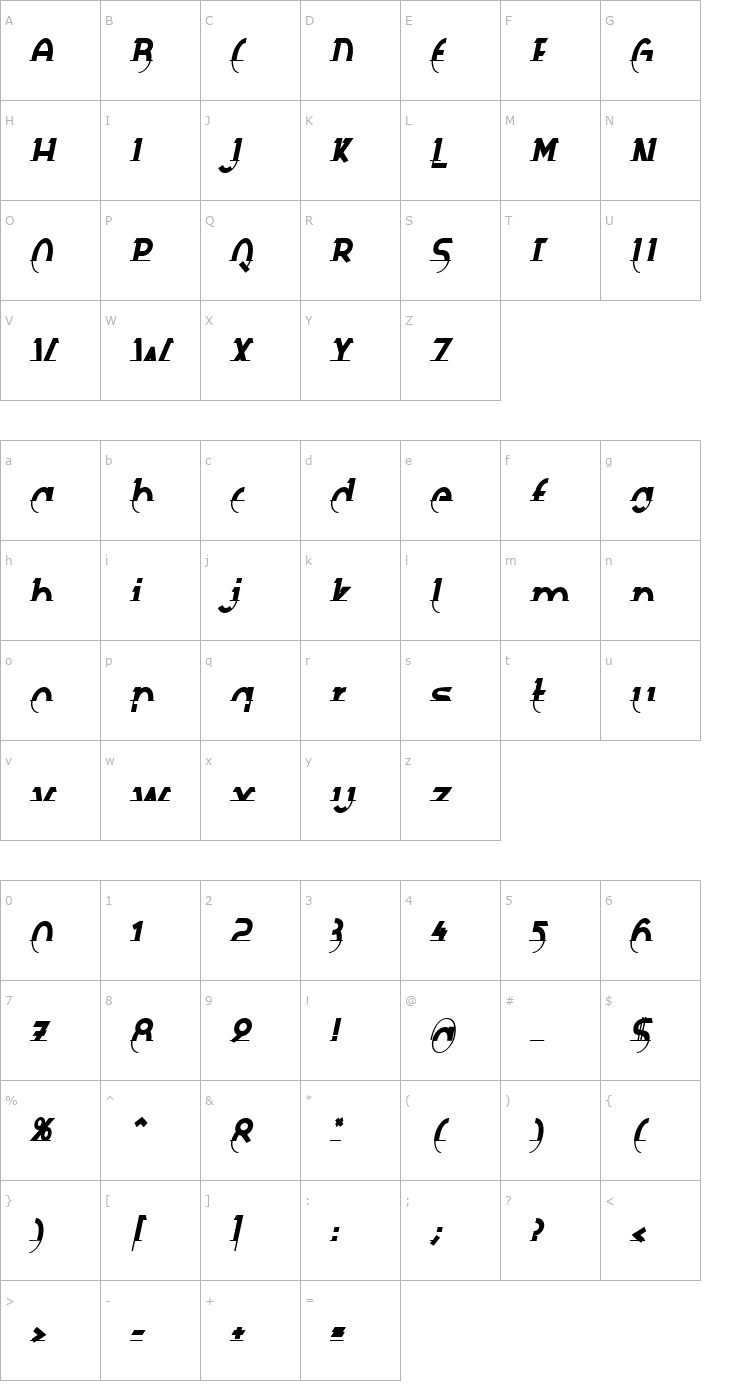 Character Map Rapiersoft Becker Font